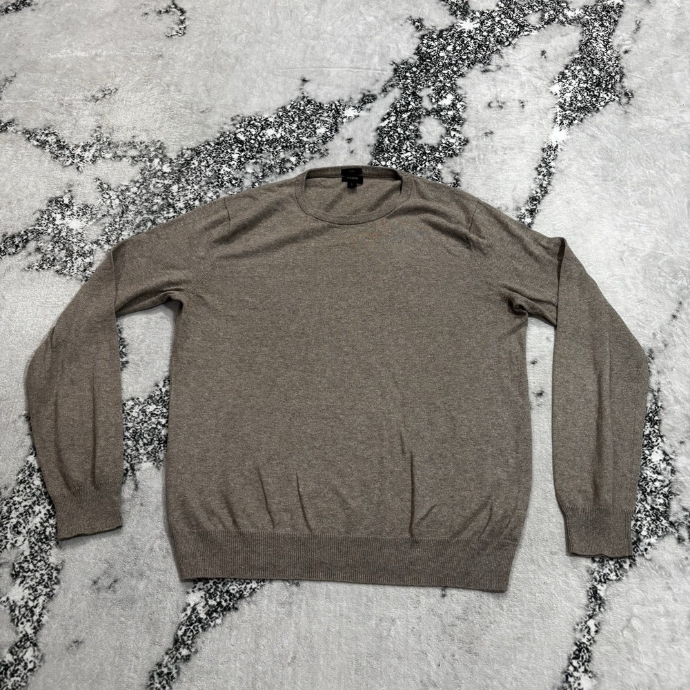 J.Crew Mens Sz Large Slim Merino Wool Crewneck Sweater Brown Pullover